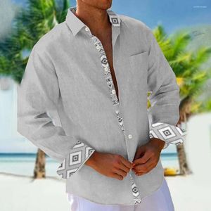 メンズカジュアルシャツファッションビーチスタイルハワイ長袖ポケットラペル装飾パターンシングル胸部トップシャツ服