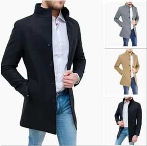 Erkekler Suits Avrupa ve Amerikan Sonbahar Kış Yünlü Ceket Stand Yaka Rüzgar Yasağı