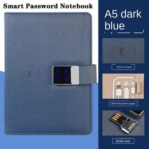 Anteckningar Smart Notebook Leather Lösenordslås Journal Trådlös laddning med U Disk Intelligent Touch Password Lock Note Book Diary 231201