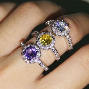 European Colorful Crystal Engagement Rings for Women Wedding Jewelry Sparkling Round Cubic Zirconia Party Rings Birthday Gifts4924330