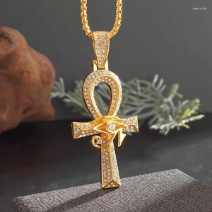 Colares Pingente Hip Hop Bling Iced Out Zircon Antigo Egípcio Ankh Chave da Vida Colar Moda Retro Amuleto Jóias Homens e Mulheres