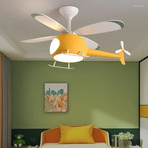 Söt helikopterdesign takfläktar för barn rum sovrum studie blå rosa gula flygplan lätt fläkt ventilador de techo
