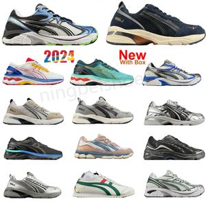 Runningskor designer casual gel kayano14 topp tränare läder svart grön obsidian grå grädde vit svart silver låg atletiska män kvinnor utomhus sneakers med låda