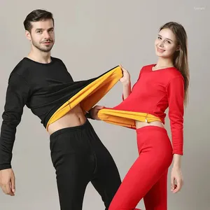 Men's Thermal Underwear Winter Men Women Warm Solid Color Long Johns Sets Tops Pants Couple Set
