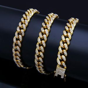 discount fashion men and women Cuban bracelet hip-hop pie zinc alloy diamond gold bracelet 18k gold-plated non-fading non247F