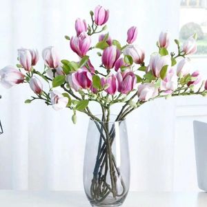 Fiori decorativi 68 cm Ramo di magnolia artificiale di lusso Falso matrimonio in famiglia Decorazione per feste El Disposizione floreale fai da te in seta