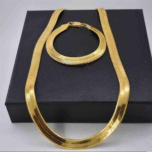 Trendsmycken Set Yellow Gold Filled Flat HerringBone Chain Halsband Armband Set Män Tillbehör 24 8 26 211204325Z