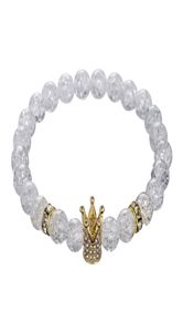 Imperial Micro Pave Cubic Zircon Crown Charm Bracelet Men Womens White Crack Flowers Stone Beads Bracelet Jewelry6398905