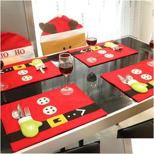 Decorações de Natal Conjunto de mesa criativa Santa Claus Costume Placemat Mats Home Cafe Decoração Za3882 Drop Delivery Garden Festivo Dheow