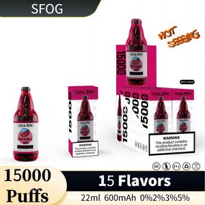 24 saat nakliye orijinal fabrika vape sfog büyük bant 15000 puflar 22ml tek kullanımlık E sigara 15 lezzetler 1 ohm şarj edilebilir 0% 2% 3% 5%