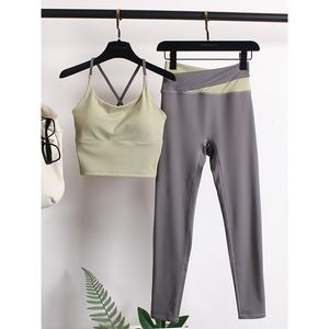 AL0LULU With Logo Yoga Clothing Set Women's Sports Bra Gym Running Yoga Pants