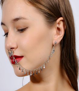 Näsringar och dubbar Fake Septum Piercing Crystal Nose Hoop Fake Nose RingsStuds Ear Chain Women Body Jewelry2656998