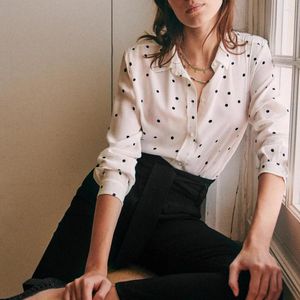 Women's Blouses Rowling Mirror Polka Dot Shirt Women Lapel Long Sleeve Single Breasted Blouse Vintage Resort Clothing