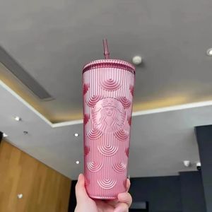 Pink 24oz Starbucks Cups Tumblers with Lid Straw Studded Tumbler Cold Cup with Logo DHL Ship