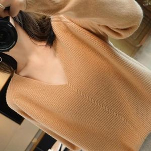 Women's Sweaters Women Solid Color Sweater Female V-neck Chic Comfy Knit Loose-fit Pullover For Casual Spring