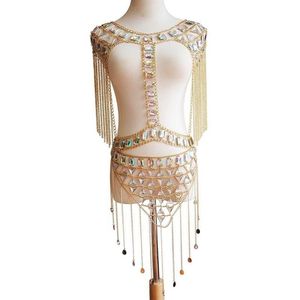 Classic Tassels Style Ladies Sequin Acrylic Shoulder Chain Necklace Promotion Fashion Sexy Beach Belly Body Chain Set Jewelry T2002835