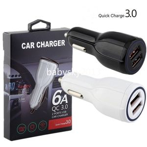 Dual Ports Snabb snabbbil Charge QC 3.0 30W 18W Auto Power PD Car Charger Chargers för iPad iPhone 7 8 11 12 13 14 Samsung HTC Android B1 med butikslåda