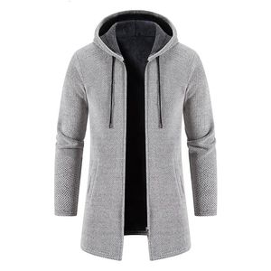 Mens Jackets Men Winter Long Trench Coat Knit Sweater Jacket Fleece Wind Breaker Navy Turndown Hoodies Zipper Cardigan Male Overcoat 231201