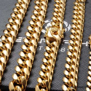 Kubanische Halskette 6mm/8mm/10mm/12mm Hip-Hop hochglanzpoliertes Gold Farbe 316L Edelstahl Bordstein kubanische Gliederkette Halskette Geschenk für Männer Schmuck