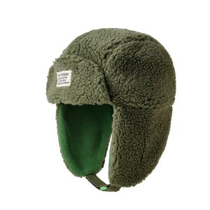 Trapper Chapéus Inverno Russo Chapéu Para Mulheres Homens Verde Cordeiro Lã Beanie Cap Moda Orelha Protegendo Bomber Hat Engrossado Flying Cap 231201