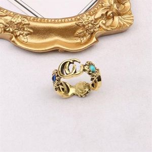 Top-Quality 18K Gold Plated Brand Letter Band Rings for Mens Womens Fashion Designer Brand Letters Turquoise Crystal Metal Daisy R2600