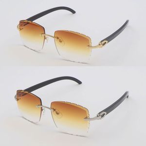 Luxury Rimless Sunglasses Mens Lentes de Sol Mujer women Designer Large Square Black Buffalo horn Sun Glasses Frames for C Decoration Diamond Cut Lens Sunglasses