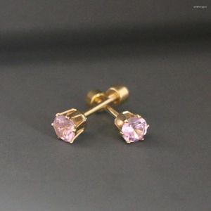 Stud Earrings Simple Classic Pink Crystal Ear Cuff Earring For Women Men Trendy Gold Color Screw Piercing Clip Jewelry