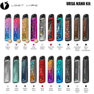 Kit Vape Ursa Nano perdido 18W Saída máxima com bateria de 800mAh Capacidade 2.5ML Ursa Nano Pod caber 0.8ohm / 1.0ohm Bobina Tipo-C Carregamento rápido 27 cores E-cigarro autêntico