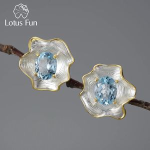 Stud Lotus Fun Natural Topaz Clear Curled Leaf Coldings for Women 925 STRINLING SREBRNY VINTAGE BAROQUE STYNE Luksusowa biżuteria 231130