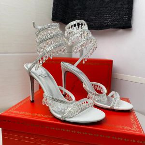 Designer Sandal Women High Heels Dress Shoes Rene Caovilla Cleo High Heeled Crystals Embellished rhinestone Crystal Ankle Strap Winding Shoes 95mm