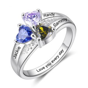 Wedding Rings Personalized 18 Birthstone Silver Flower Custom Engraved Name Family for Mother Days Aniversary Jewelry 231130