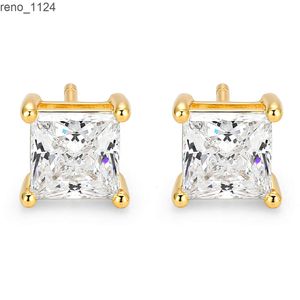 Gemnel 925 SLIVER 18CT GOLD MOISSANITE DIAMOND HYPOALLERGENISKA MINIMALISTK SKILT SQUARE MENS STUD EARRINGS