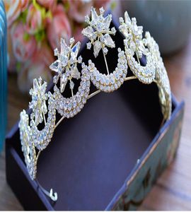 Himstory Luksusowy kryształowy złoty tiars korona ślubna biżuteria do włosów złota gwiazdy i księżyc w konkursie