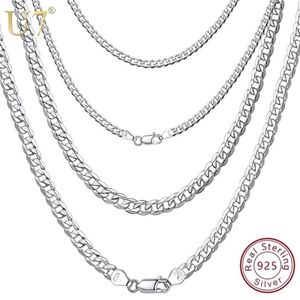 U7 Solid 925 Sterling Silver Chain for Men Women Teen Jewelry Italian Figaro Cuban Curb Chains Layering Necklace SC289 220326199g