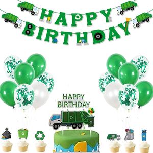 Cake Tools 32sts Garbage Truck Birthday Party Supplies Trash Truck Banner Cake Toppers Latex Balloons Waste Management Recycling Party Deco 231130