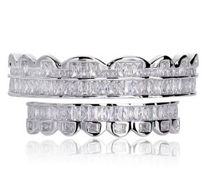 Ny Baguette Set Teeth Grillz Top Bottom Silver Color Grills Dental Mouth Hip Hop Fashion Jewelry Rapper Jewelry9416179