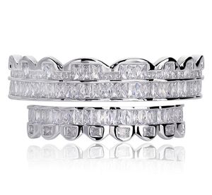 New Baguette Set Teeth Grillz Top Bottom Silver Color Grills Dental Mouth Hip Hop Fashion Jewelry Rapper Jewelry9416179