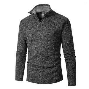 Suéteres masculinos outono camisola de malha jumper velo 1/4 zip gola pullovers finos inverno quente topos roupas masculinas