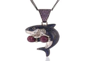 Личное мужское ожерелье в стиле хип-хоп с позолоченным блестящим цирконием, ожерелье с подвеской в виде боксерской акулы и кубинской цепочкой, ожерелье2552009