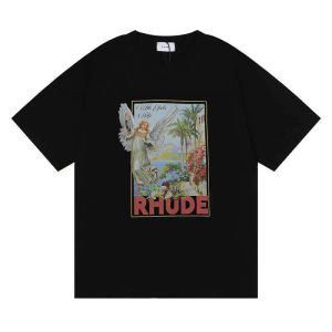 Mode Kleidung T-Shirts Hip Hop T-Shirts Rhude High Street Trend Marke Sommer Freizeit Engel Jungfrau Malerei Herren Damen Lose T-Shirt Lose Streetwear