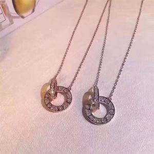 double ring pendant necklace love designer Necklaces full diamonds Jewelry for Women men titanium steel Clavicle Chain lovers gift2811