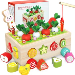 Giocattoli di apprendimento Montessori Set di giocattoli in legno per bambini da pesca da trascinare a forma di auto puzzle cognitivo che imparano i bambini 231201