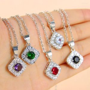 Pendant Necklaces High Grade Square Zirconia Necklace Stainless Steel Trendy Shiny Crystal Round Pendants Women Girls Birthday Wedding Part