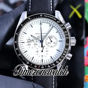 New Moonwatch 311.32.42.30.04.003 Japan Quartz Chronogaraph White Dial Mens Watch Steel Case Nylon Strap Stopwatch Gents Watches Timezonewatch E466a1