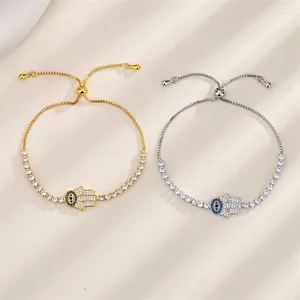 Link Bracelets Fashion Crystal Fatima Hand Hamsa Devil's Eye Charm Bracelet For Women Girl Accessories Party Punk Jewelry Gift E698