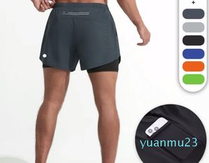 Män lu yoga sportshorts snabba torr shorts med fickmobiltelefon casual löpande gym kort jogga