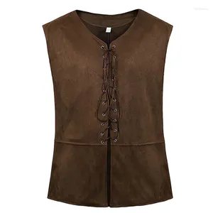 Coletes masculinos Renaissance Vintage Vest Tops Lace Up Homens Mulheres Colete Victorian Ternos Traje Pirata Sem Mangas Corpete Para Adulto