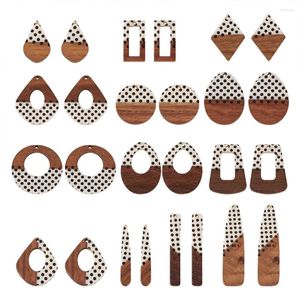 Anhänger-Halsketten, bedruckter Harz-Walnussholz-Anhänger-Charm mit Polka-Dot-Muster für die Schmuckherstellung, DIY handgefertigte Ohrringe, Bastelbedarf