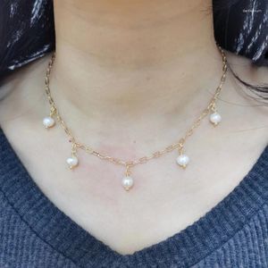 Pendants Natural Pearl Choker 14K Gold Filled Necklace Handmade Collier Femme Perle Collar Mujer Perla Boho