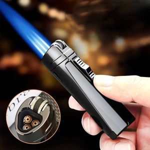 Metal Jet No Gas Lighter Triple Wheel Flint Torch For Cigar Pipe Powerful Windproof Spray Gun Gadgets Man